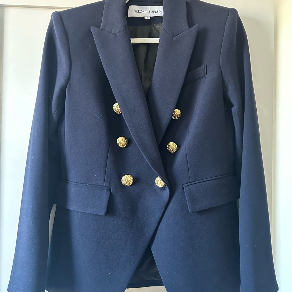 Brand New-Veronica Beard Navy Double-Breasted Blazer with Gold-Tone Buttons